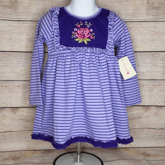 'SWEETDIL' RUFFLE TRIM EMBROIDED STITCHING LONG SLEEVE COZY TODDLER DRESS/TOP - Picture 10 of 12